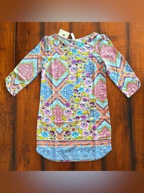 NWT Pink Owl Multicolor Floral & Geo Print Dress - Pink, Blue, Yellow